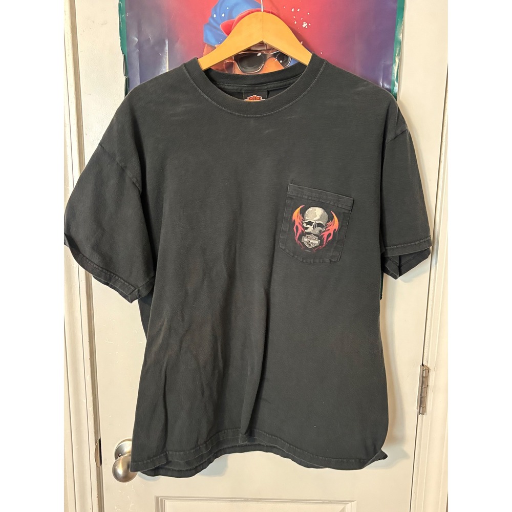 Harley Davidson Treasure Coast Stuart Florida Pirate Pocket T-Shirt Mens L Black